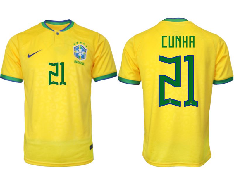 Men 2022 World Cup National Team Brazil home aaa version yellow #21 Soccer Jersey